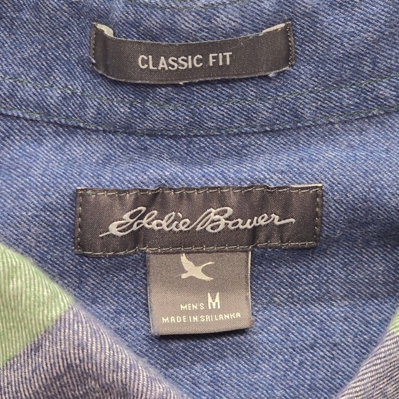 Eddie Bauer Classic Fit Plaid Flannel Shirt Green Blue Men’s M - Picture 3 of 8